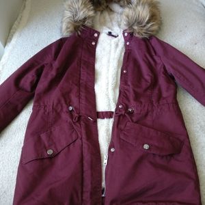 H&M Shearling Lined Maroon Parka sz 0